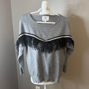 Elegant Gray Sweater with Black Fringe